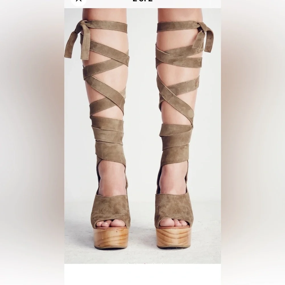 Free People Brown Platform Sandals with Ankle Wrap. Size 38